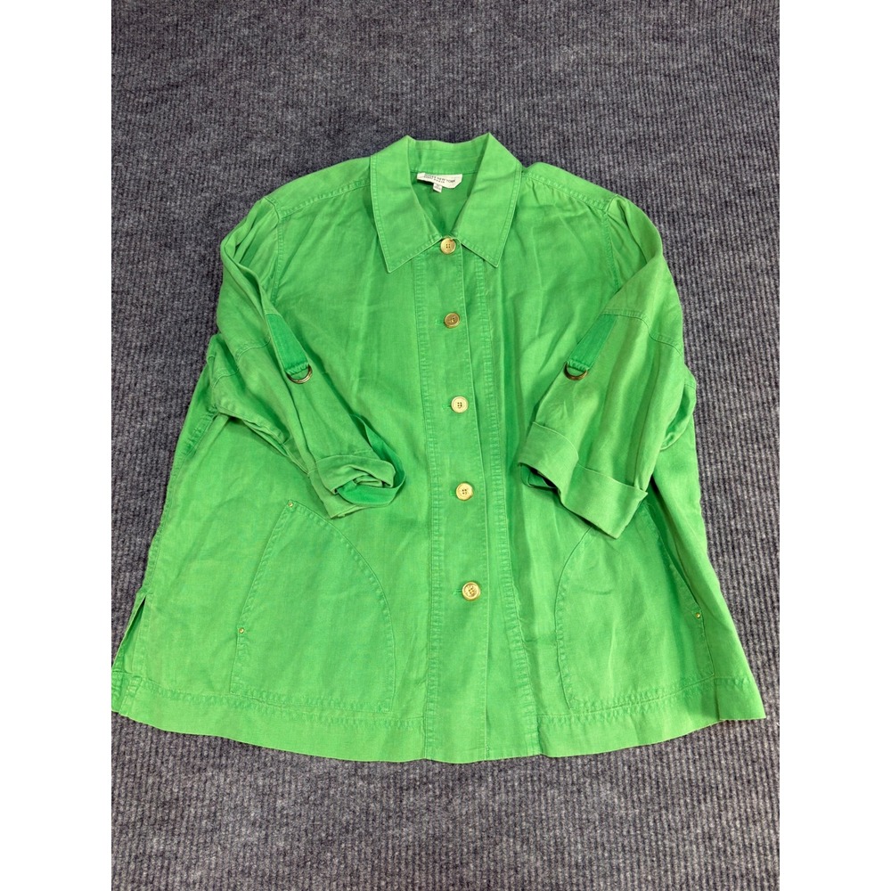 Jones New York Sport Woman Green 100% Linen Roll Tab Sleeve Jacket Plus Size 3X